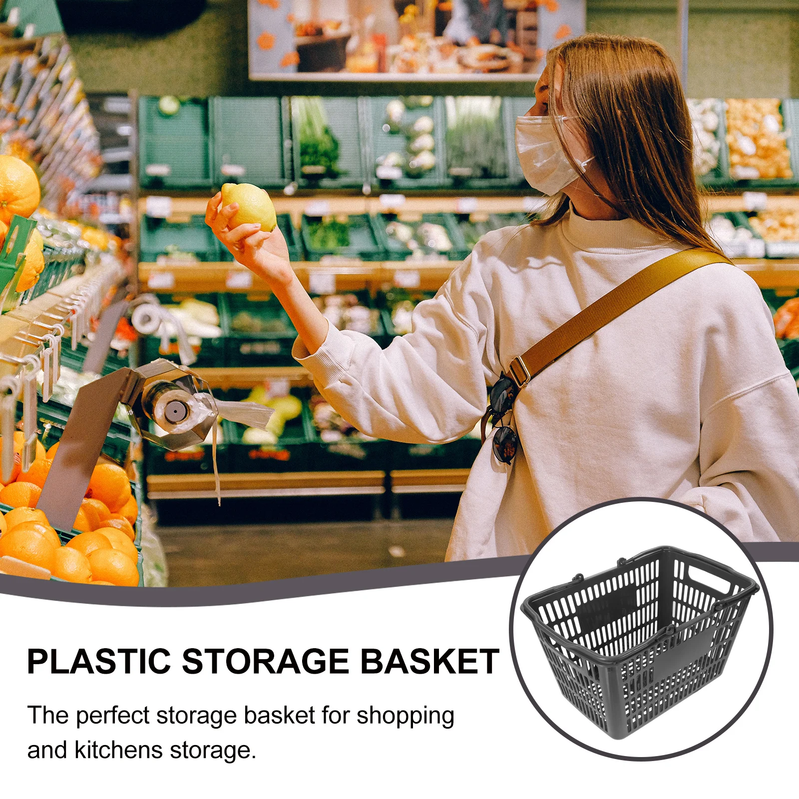 

Plastic Shopping Basket Strong Bearing Handles Corrosion Resistant Storage Organizer For Kitchen Bathroom Toiletries Seasoning