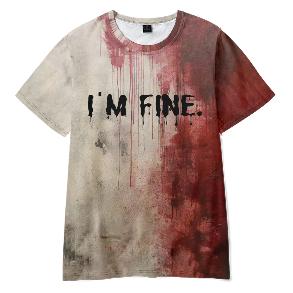 I\'M Fine Bloody tShirt Problem Solved  T Shirt Short Sleeve crewneck tshirt men/women trendy hip hop  Top