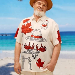 Summer Hawaiian Shirts For Men 3d Maple Leaf Reindeer Print Men Shirt Casual Man Clothing Top Loose Oversized Short Sleeve Shirt