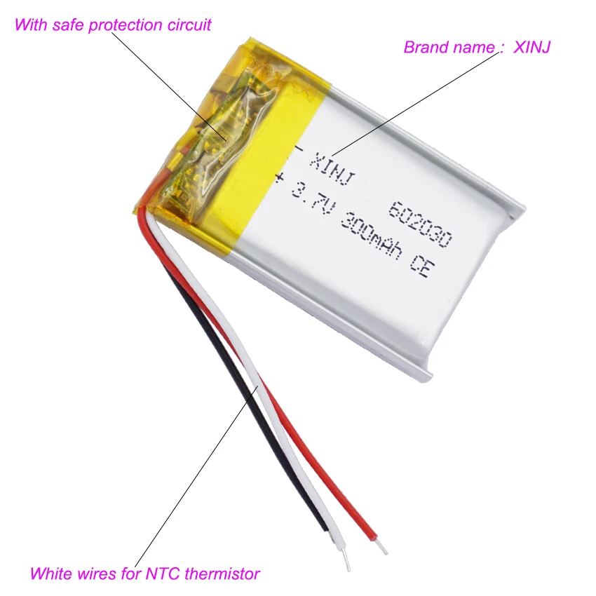 2 sztuki 3.7V 300mAh 1.11Wh akumulator Lipo 602030 NTC 3 przewody JST 3Pin 1.0/1.25/1.5/2.0/2.54mm do głośnika Bluetooth GPS