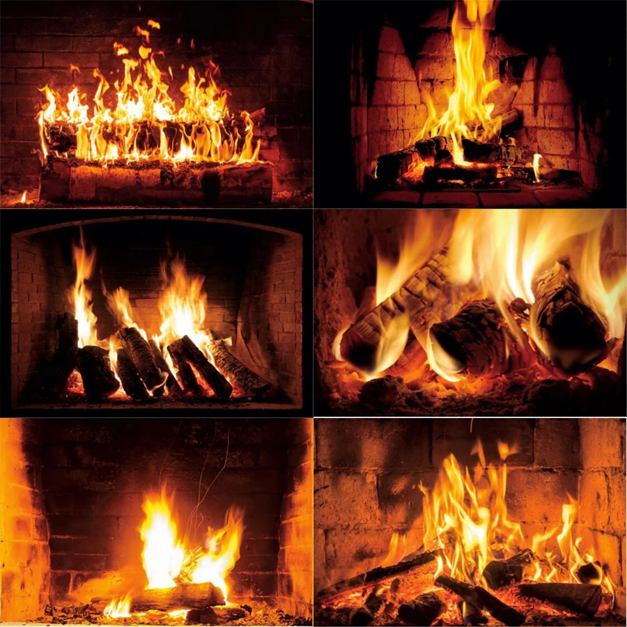 Photography Backdrop Fireplace Wood Pieces Burning Fire Flame Pattern Photographic Background Poster Photocall Photo Studio