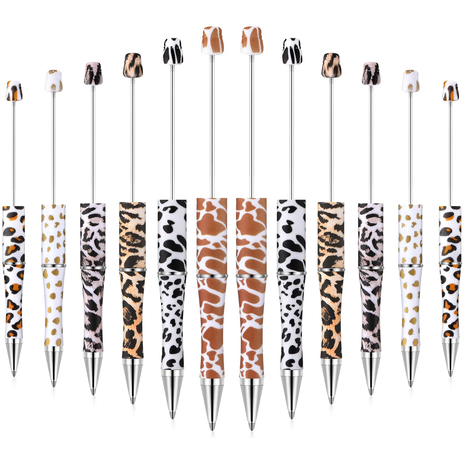 12Pcs Ballpoint Pen Colorful Silicone Print Leopard Beaded Neutral Pen Plastic Multifunctional Signature Ballpoint