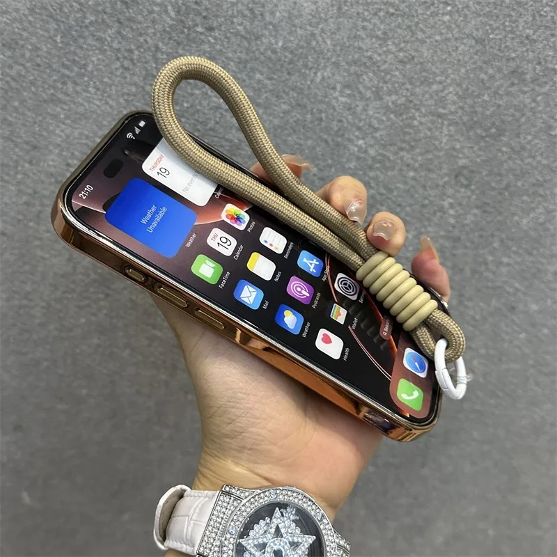 حافظة لهاتف آيفون 15 16 برو ماكس 15 برو 16 برو 16 برو 16 بلس حزام معصم أكريليك شفاف من الأكريليك