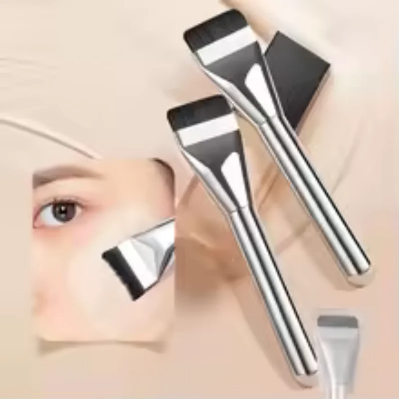 Venta al por mayor, cepillo de máscara ultrafino de cabeza plana, cepillo plano, cabezal de cepillo sin rastro, base mixta, brochas de maquillaje en crema