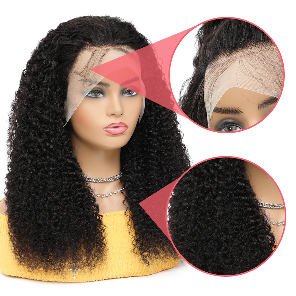 Kinky Curly 13x6 Lace Frontal Human Hair Wigs For Black Women 34 Inches Curly Human Hair HD Transparent Lace Wig