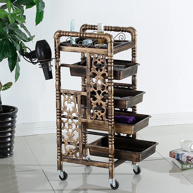 عربة ريترو لصالون التجميل، بار خاص لصالون الشعر، رف صالون الحلاقة، خزانة أدوات وعربة الصبغ