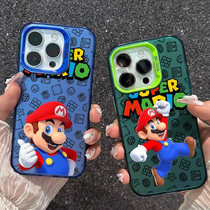 Cartoon Cute Super Mario Phone Case For Apple iPhone 15 14 13 12 11 Pro MAX XR Colored Silver Plated Inside Cover