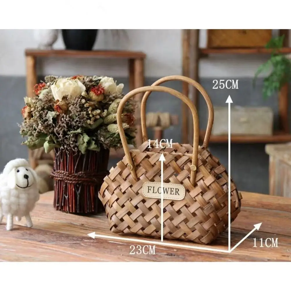 Willow Rattan Flower Girl Baskets Yellow Sturdy Flower Arrangement Basket Picnic Container Handmade Wicker Half Moon Baskets view 2