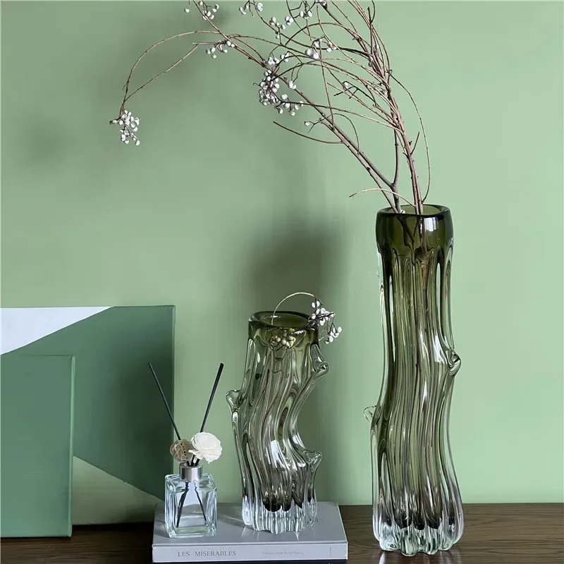 Modern simple and creative thick-bottomed glazed, straight stump glass vase home living room dried flowers