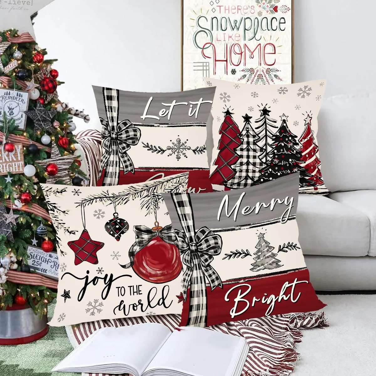 4pcs Christmas Pillow Covers 45x45cm Pillowcases Navidad Xmas Throw Pillow Covers For Home Sofa Couch Christmas Decorations 2025