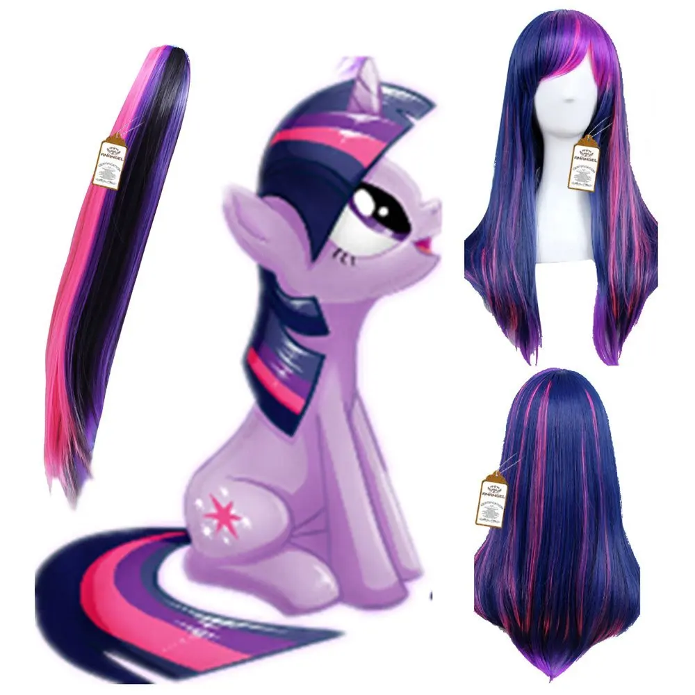 Purple-Pink Ombre Rainbow-Striped Ponytail with Multi-Color Synthetic Fiber Tips Anime Christmas Party Carnival Wig image 2