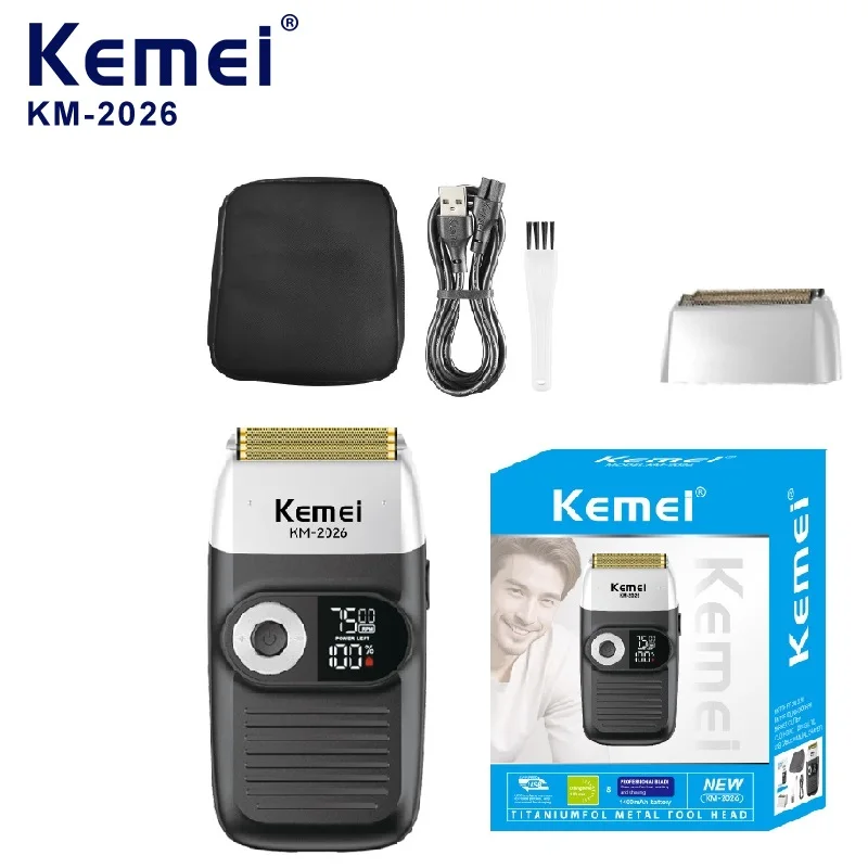 Kemei 1400 mAh Multi-functional 2 In 1 Electric Shavers Hair Clippers LCD Digital Display Reciprocating Razor For Men KM-2026