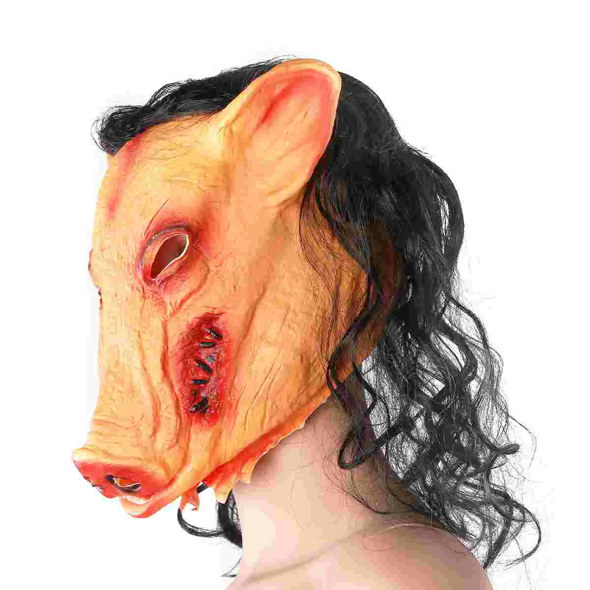Lifelike Unisex Halloween Creepy Animal Prop Head Scary Pig & Hair Emulsion Sloth Party