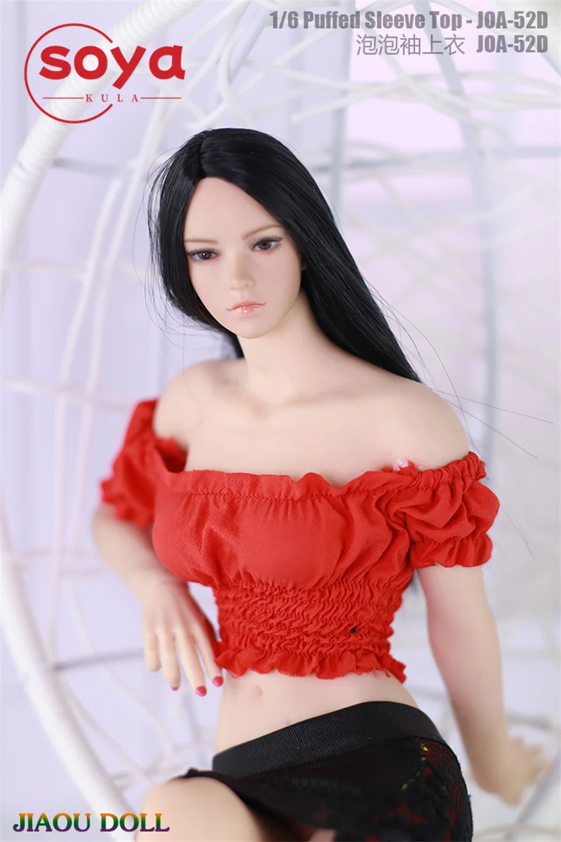 JOA-52 1/6 Skala Puff Sleeve Plissee Top Kurze T-shirt Kleidung Modell Fit 12'' PH TBL Weibliche Soldat Action figur Körper Puppen