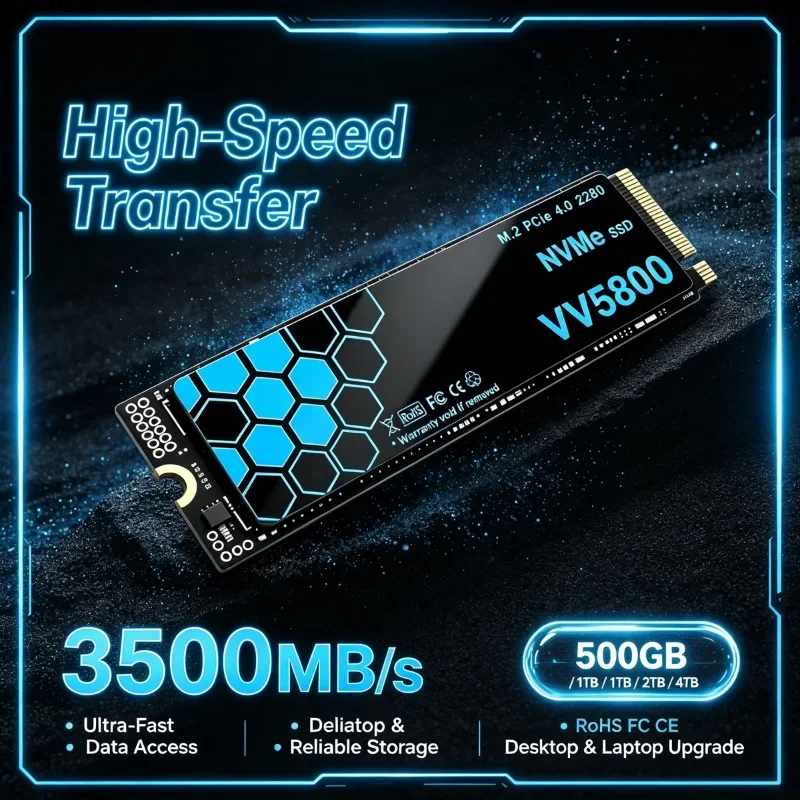 VV5800 500GB 1TB 2TB 4TB SSD M.2 NVMe PCIe 4.0 3500MB/s Unidade de Estado Sólido Interna de Ultra Alta Velocidade para Laptop e PC Desktop