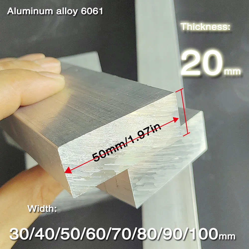 6061 Aluminum Alloy Flat Bar Thickness 20 mm Width30 40 50 60 70 80 90 100mm  Length  100mm 150mm 200mm 300mm