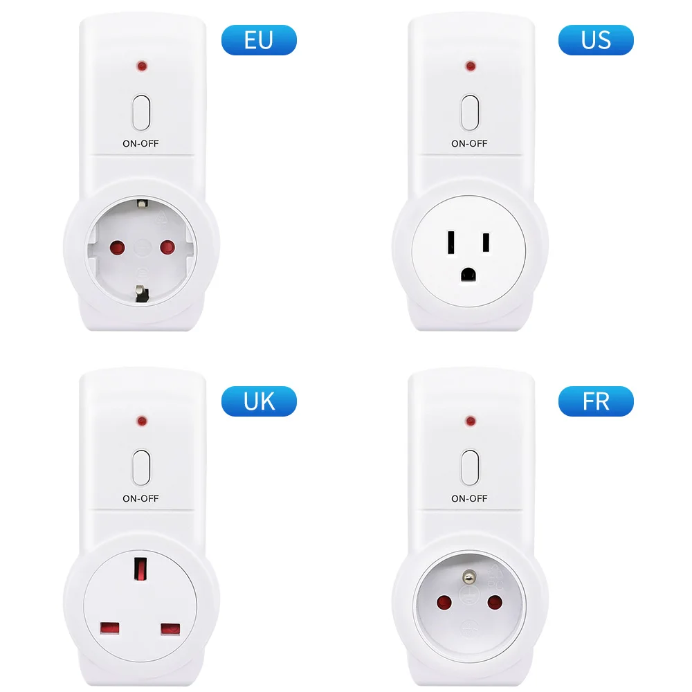Interruptor de enchufe con temporizador inteligente, Control remoto inalámbrico, 220V, UE, Reino Unido, EE. UU., enchufe de pared, 433mhz, interruptor de toma de corriente programable