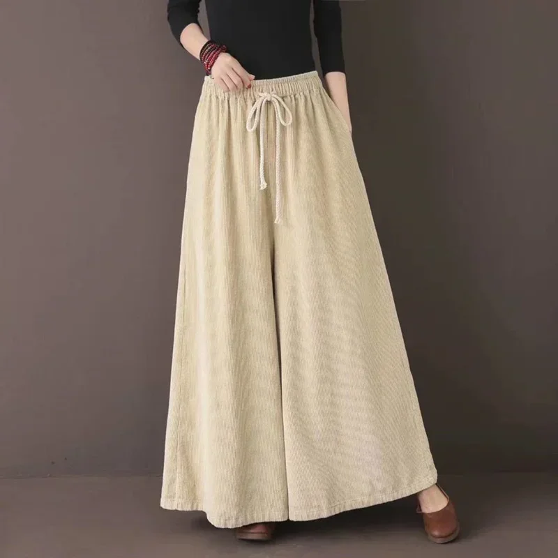 Casual High Waisted Straight Wide Leg Corduroy Pants For Women With Pockets Autumn Winter Loose Plus Velvet Warm Trousers C308