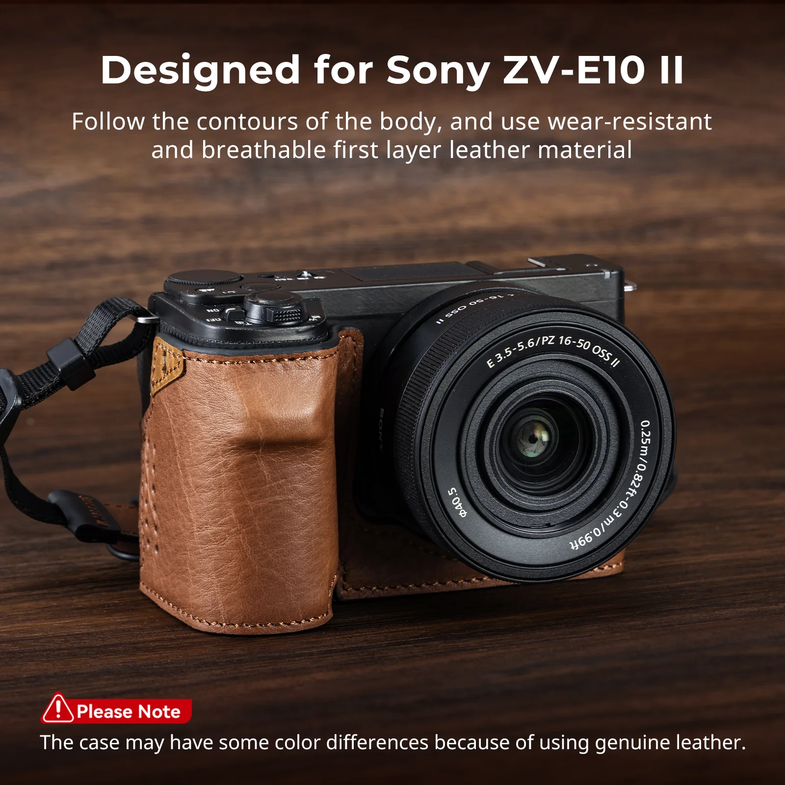 SmallRig ZV-E10 II Camera Leather Case Kit for Sony ZV-E10 II (Brown/Black) With Wrist Strap, w 1/4\