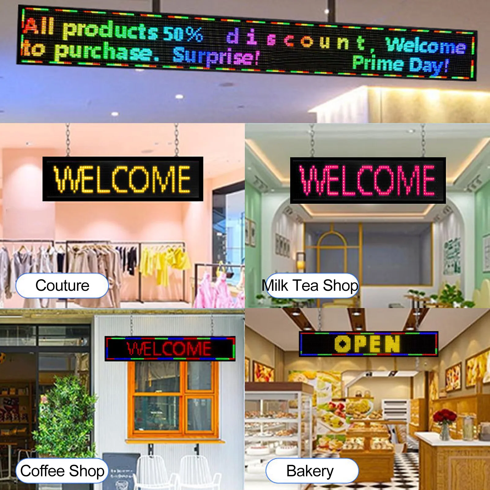 100x19cm Scrolling LED Sign Full Color Water Proof Programmable LED Display Screen for Salon Gym Cafe US 110-240V