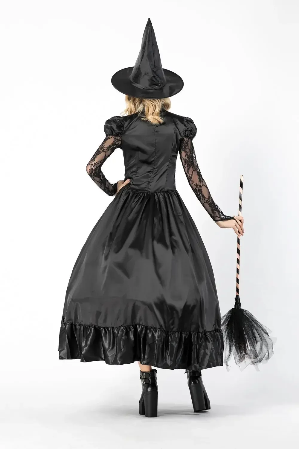 Mulheres trajes de halloween bruxa vestido longo preto adulto cosplay traje de bruxa