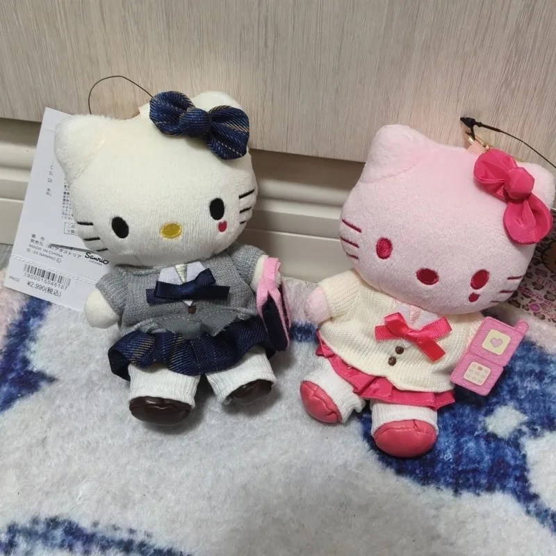 Kawaii Hello Kitty estilo escolar serie KT llavero de juguete de peluche uniforme sanrio móvil de dibujos animados gatito femenino colgante de felpa muñeca regalo