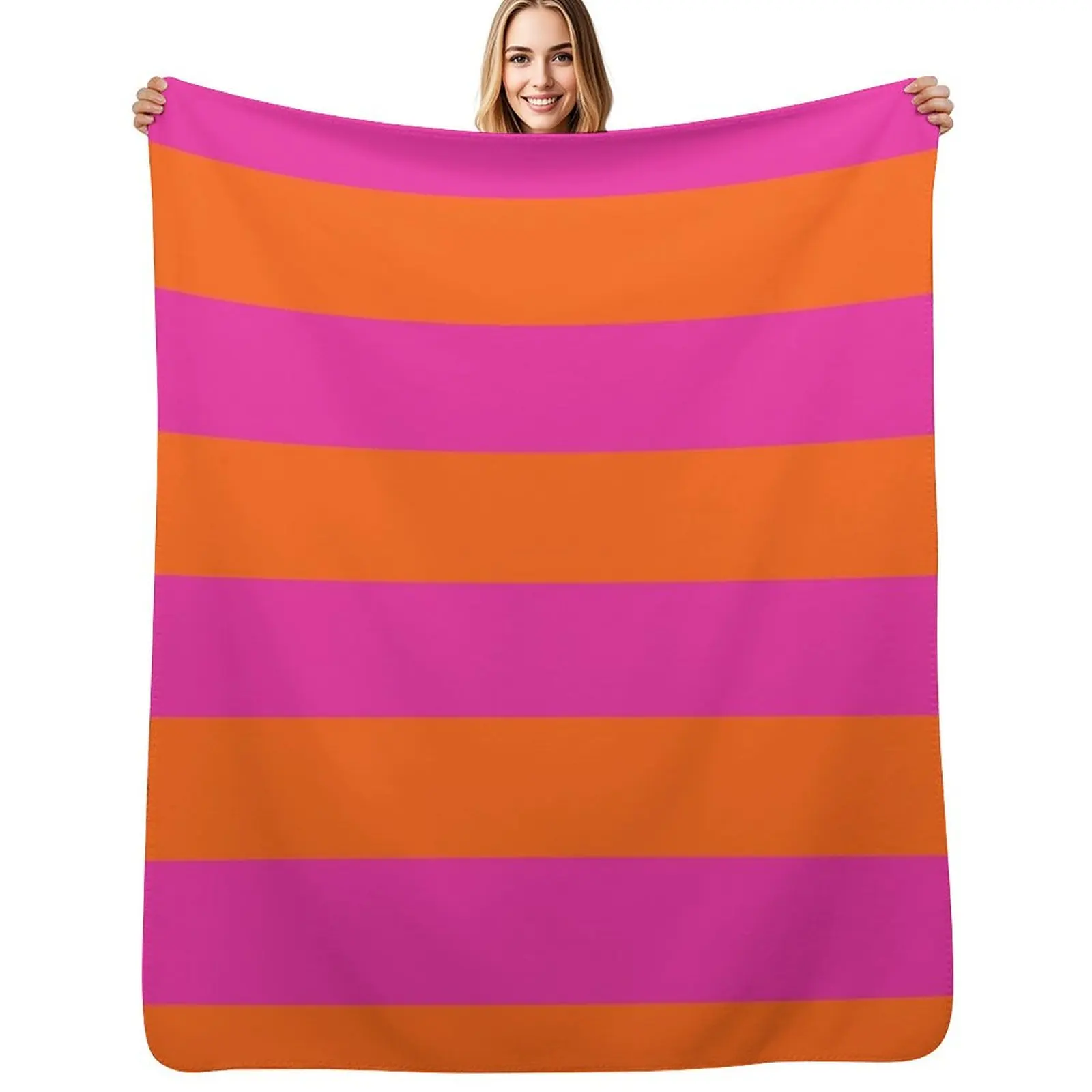 

Mix and Match: Bold Modern Hot Pink and Orange Striped Pattern Throw Blanket Soft Breathable Blanket for Night Sleeping