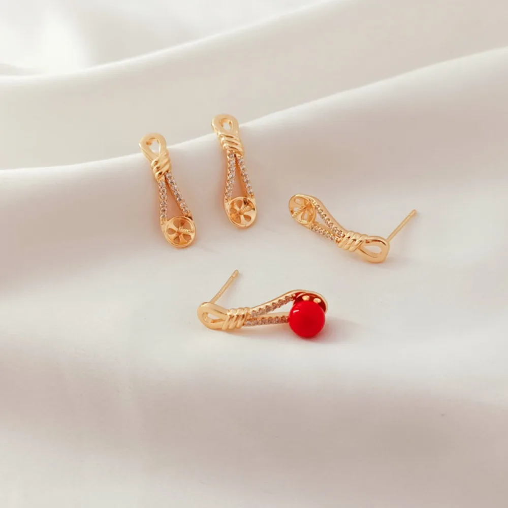14K Gold-plated and Zircon Inlaid High-heeled Shoe Style Empty Stand S925 Silver Ear Pin Earrings, DIY Handmade Accessories