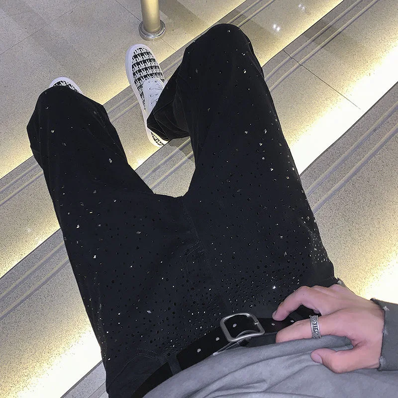 

Trendy Star Boy Men's Jeans Slim Fit Casual Long Pants Versatile Youthful Sle Spring Collection Metal Decoration Water Wa