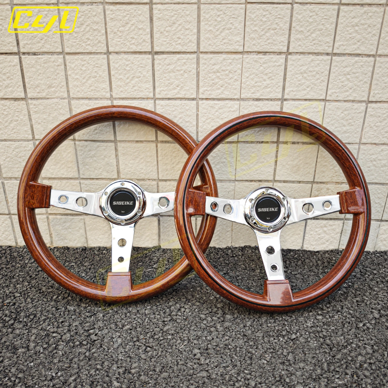 W-POWER ステアリングホイール 木目調 14インチ木目調ステアリングホイール クロームスポーク ユニバーサル