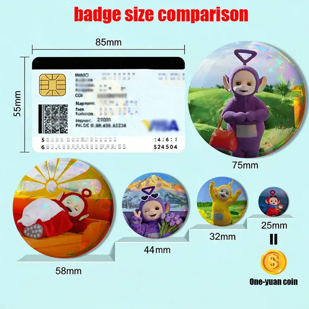 Po Tinky Winky Teletubbies Laser reflective round badges pins bag clothing decorations collectibles gifts for friends