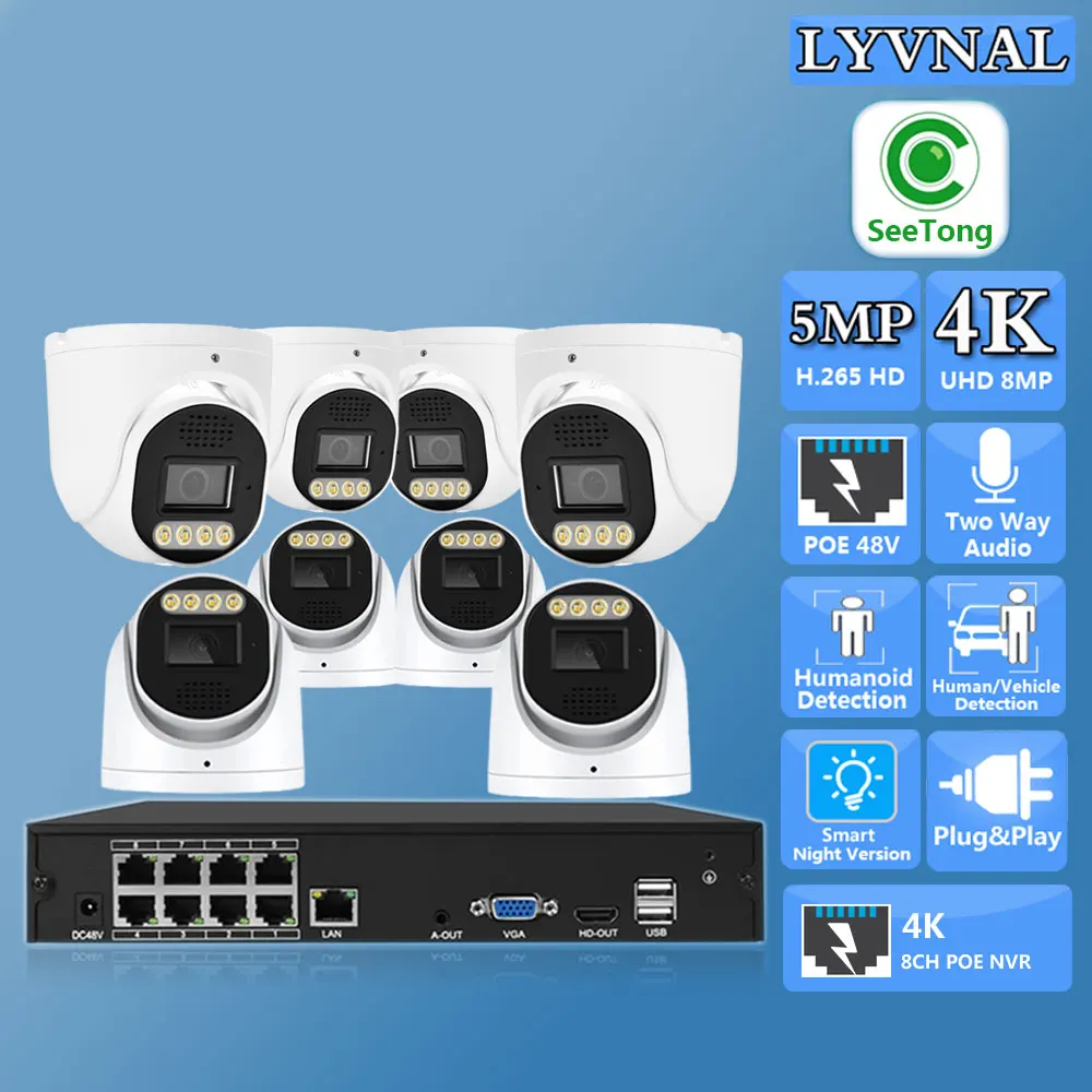 

Seetong 4K 8Mp poe Cctv Security Camera System 5Mp Home Video Surveillance Kit Outdoor Ip Camera Dome 8Ch Poe Nvr Two Way Audio