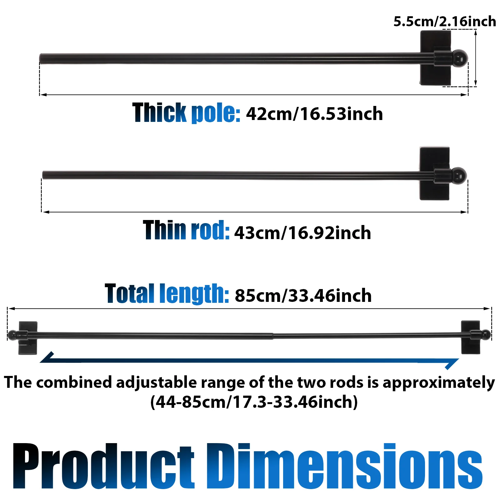 2Sets Magnetic Curtain Rod for Metal Door 17.3 to 33.4 Inch Multi Use Adjustable Appliance Magnetic Rod for Window Frame