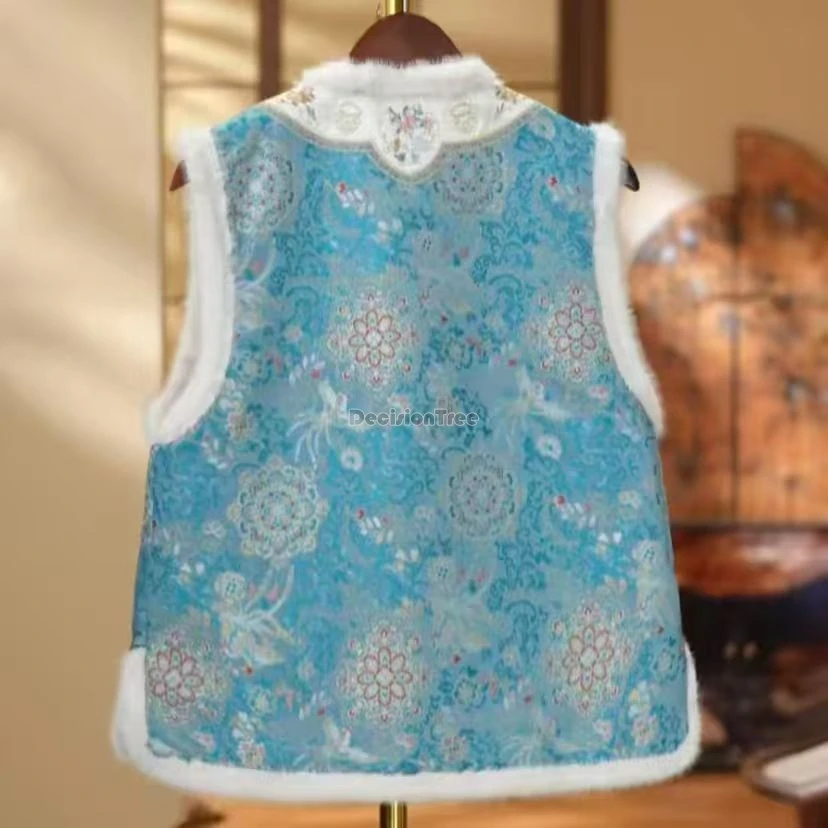 Winter chinese padded with cotton vest retro style stand collar sleeveless waistcoat chinese improved tang suit cheongsam vest