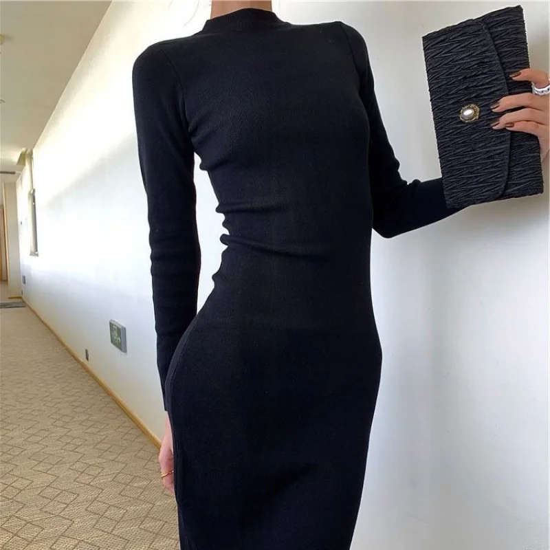 Female Knit Dresses Sweater Dress Woman Autumn Winter 2024 Vintage Bodycon Wrap Sexy Midi Korean Fashion Party Gala Birthday New