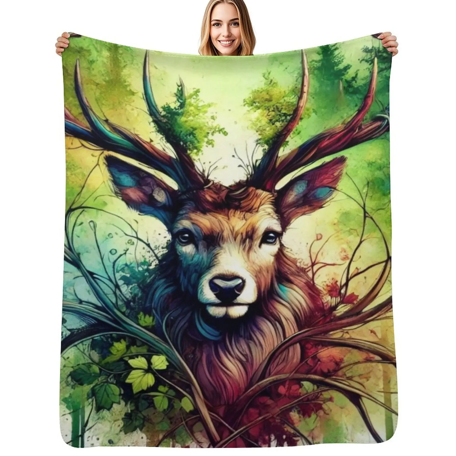 

Forest King: The Stag Throw Blanket Thermals For Travel Summer Beddings Personalized Gift Moving Blankets