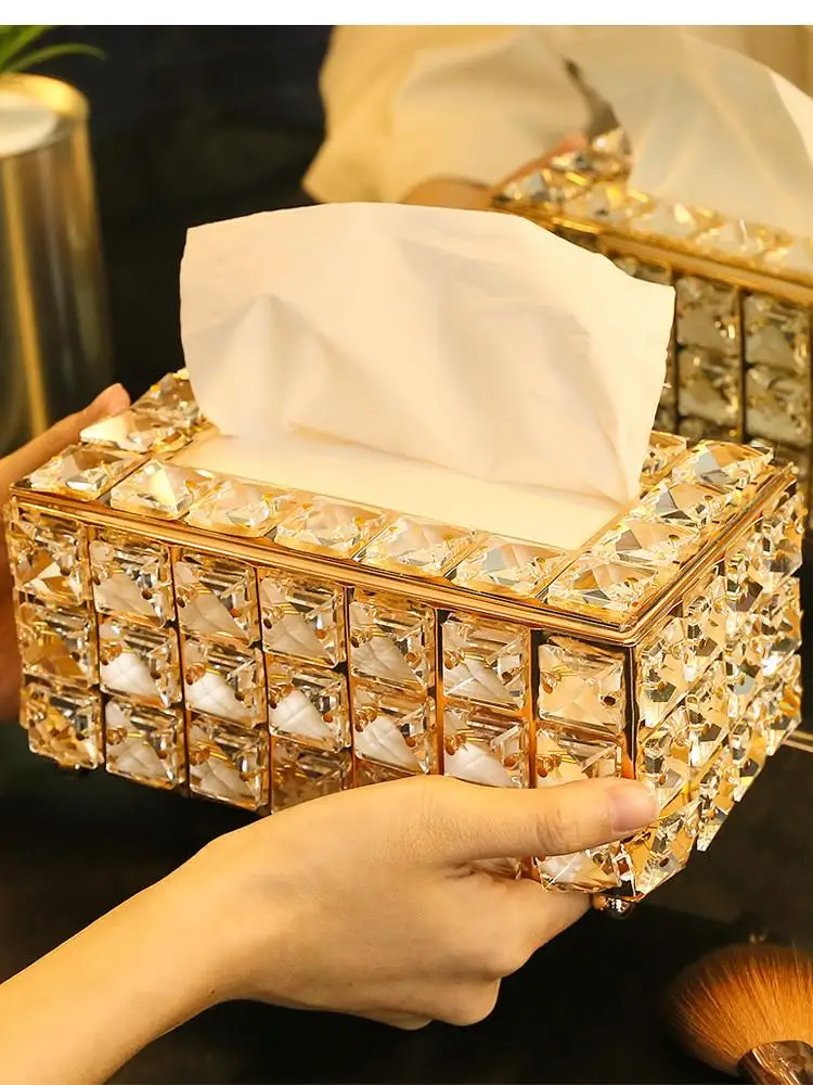 Nordic Crystal Tissue Box Light Luxury Home Decoration Ornaments Simple Napkin Storage Makeup Pen Jar