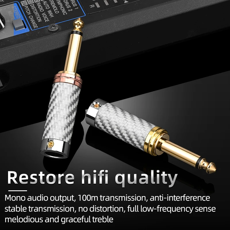 ATADUDIO 4PCS 6.5mm Plug Carbon Fiber Shielding Shell Gold Plated Mono 6.5 TS Jack Plug for Microphone Audio Guitar Connector