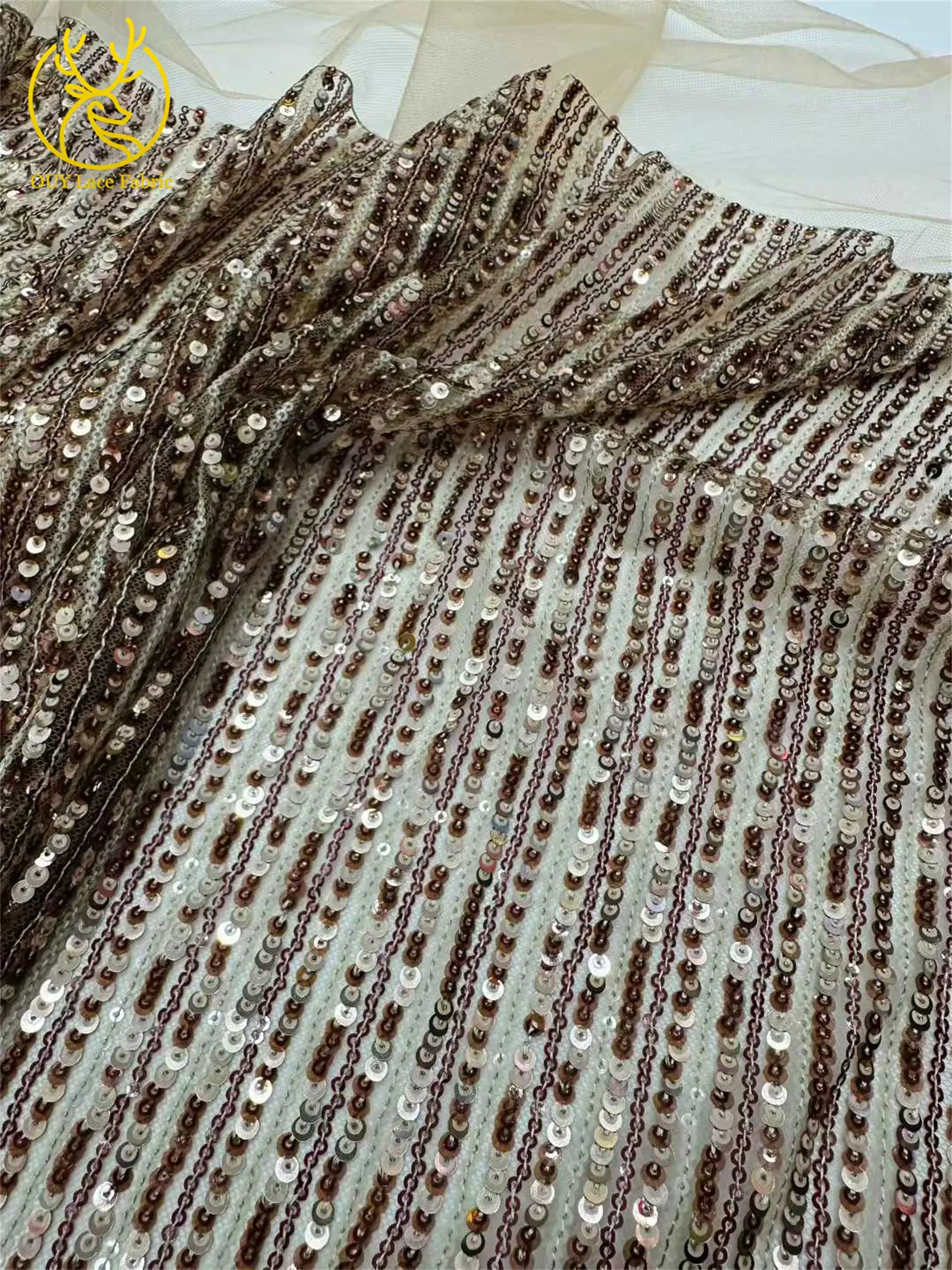 5 Yards afrikanischer Pailletten-Tüll-Spitzenstoff 2026 Hochwertiger französischer Netz-Spitzenstoff für elegante Abendkleider für nigerianische Frauen – Detail 15