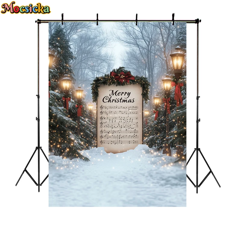 Merry Christmas Photography Backdrops Kids Adult Family Portrait Photo Backgrounds Winter Xmas Tree Sheet Music Decor Props