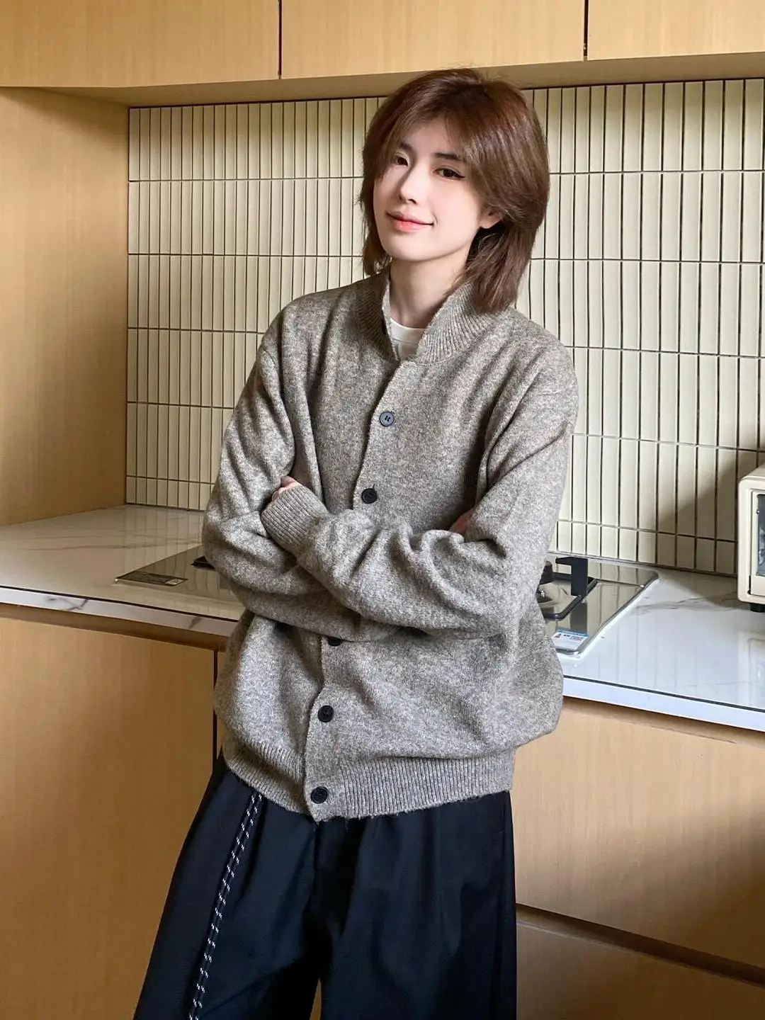 

Laoqianfeng Knitted Sweater Jaet Loose Fit Slimming Open Cardigan Top for Men And Women Autumn Winter High End Casual Sle