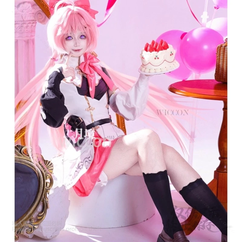 เกม Wuthering Waves Encore คอสเพลย์เครื่องแต่งกายชุดต่างหูเต็ม Kawaii ชุดวิกผมสีชมพูผู้หญิงปาร์ตี้ฮาโลวีน