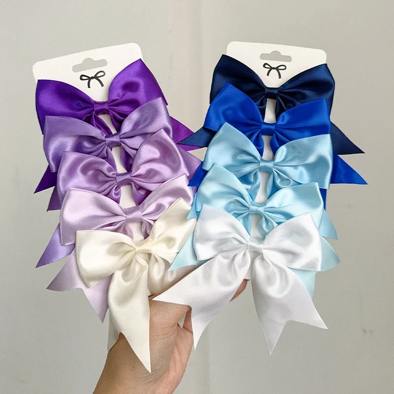 5PCS/set Candy Colored Silk Bow Hair Clip Cute Solid Color Bow Hair Clip High-Quality Children's Hair Accessory