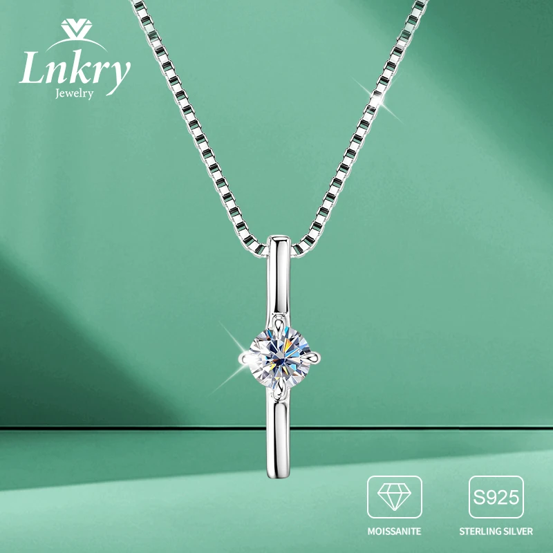 

Lnkry Certified DT0.3ct Moissanite Pendant Necklace Collare 925 Sterling Silver Box Chain Necklaces For Women Simple Jewelry