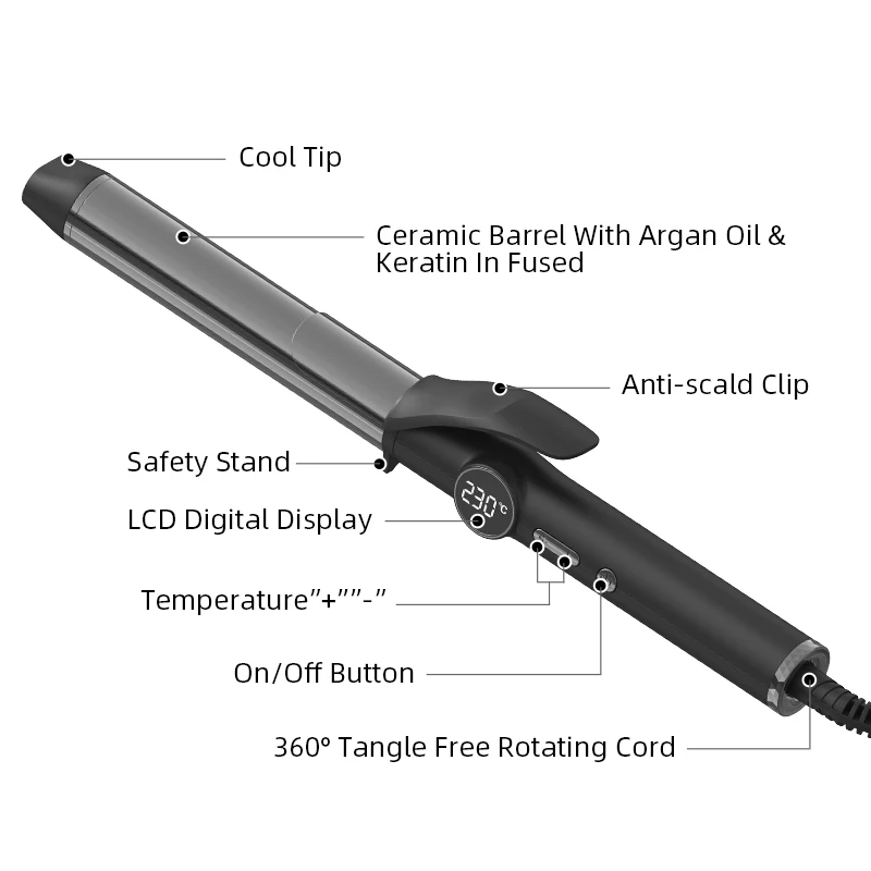 Wholesale Electric LCD Display Salon Rotating Ceramic Hair Curling Iron Clips Factory Price Custom Colors 450F Hair Curler