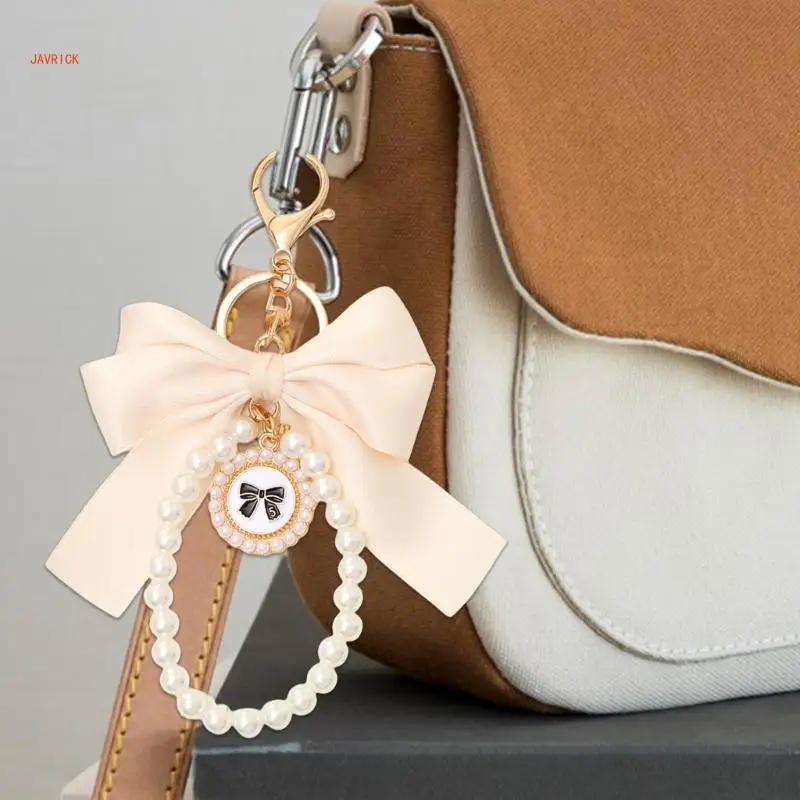 Fashion Pearls Bowknot Charm For Handbags Keychain Butterfly Knots Bag Pendant Keyring Elegant Purse Ornament