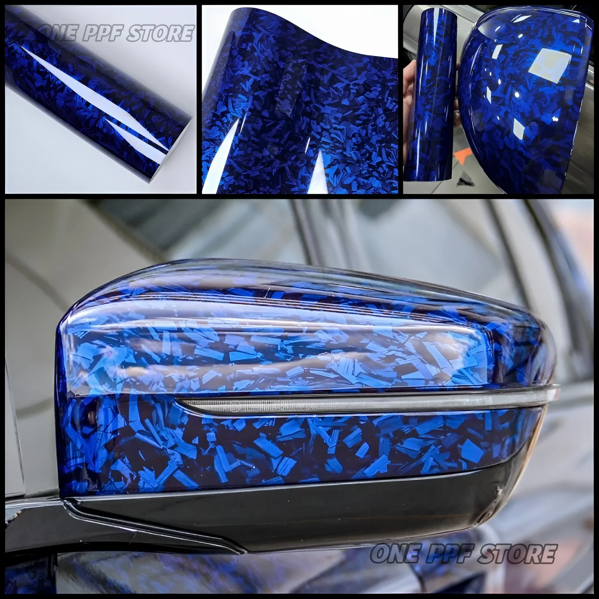 High Glossy Blue Forged Carbon Fiber Warp Car Vinyl Wrap Film PET Covering Voiture Adhesive Motorcycle Scooter Car Decor