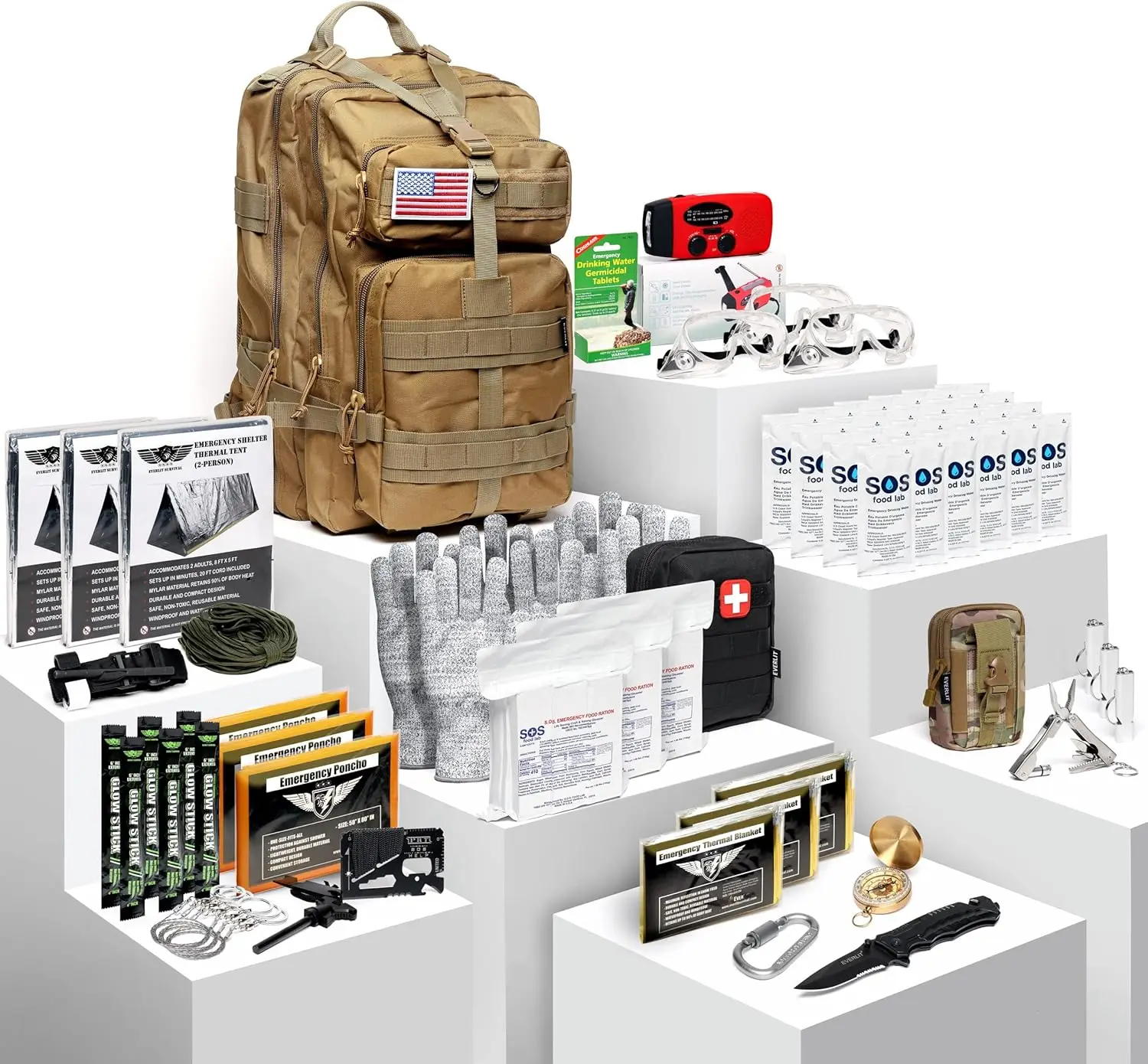 Complete 72 Hours Earthquake Bug Out Bag Emergency Survival Kit for Family. Be Prepared for Hurricanes, Floods, Tsunami, Other D