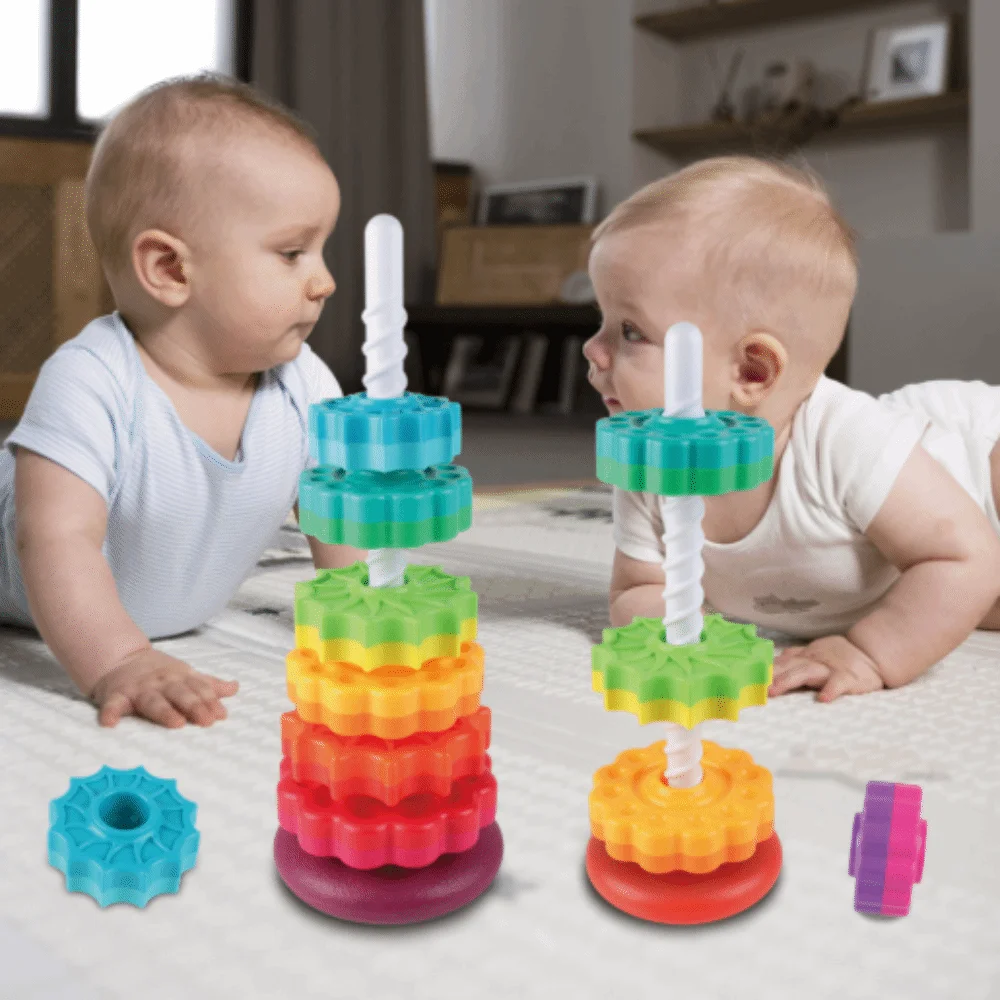 Montessori Rotating Rainbow Tower Spinning Environmental Protection Colored Children's Early Educational Safety