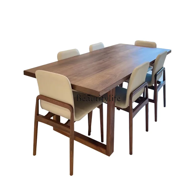 

North American black walnut dining table Nordic modern thick board large board table designer